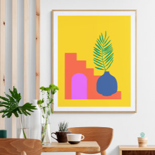 Vitaktiga Boho botaniska former i Bright Gult Poster