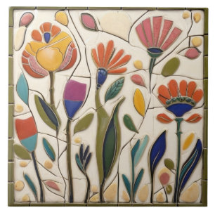 Vitaktiga färgade Blommigtar Kakelplatta