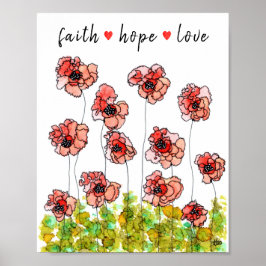 Vitaktiga och färgade vallmoblommor Poster