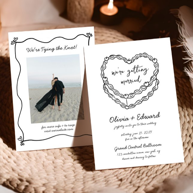Vitaktigt handdränkt kummelfoto Bröllop Inbjudningar (Skapare uppladdad)