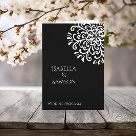 Vitaktigt på svart, färglöst Bröllopsprogram Program