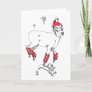 Vitaktigt prancing Goat Ewe Klockor-julkort Helgkort