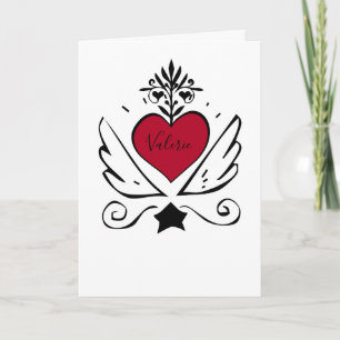 Vitaktigt rött hjärta med Vinge Valentine Helgkort