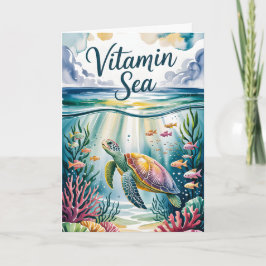 Vitamin Hav Akvarell Havssköldpadda Undervattensko Kort
