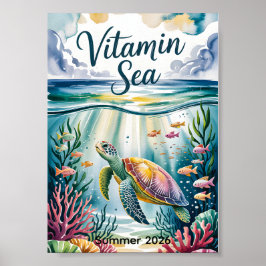 Vitamin Hav Akvarell Havssköldpadda Undervattensko Poster