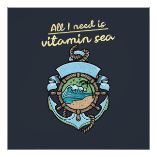 Vitamin Sea Naustisk Ankarvåg Citat Strand Ocean Fototryck