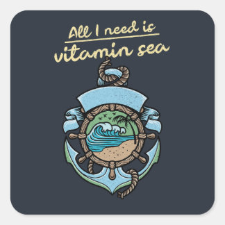 Vitamin Sea Naustisk Ankarvåg Citat Strand Ocean Fyrkantigt Klistermärke