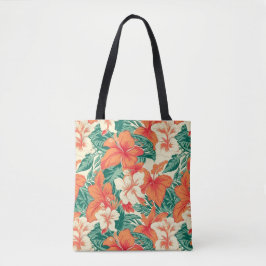 Vitarisk vibe, färgade tropiska blommor tygkasse