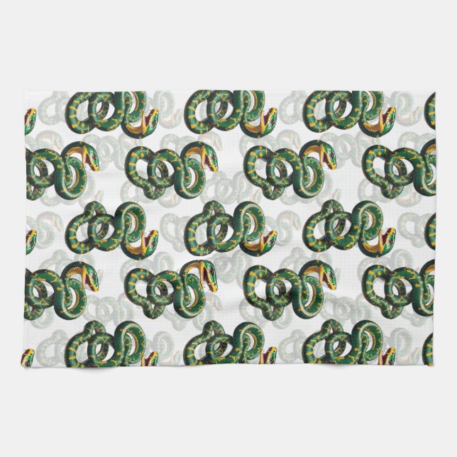 Vitbakgrund - Snake Mönster Design Kökshandduk (Horisontell)