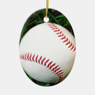 Vitbaseball med rött sy julgransprydnad keramik