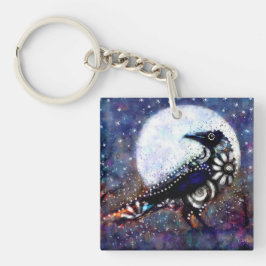 Vitblå Blommigten Raven Måne, vit