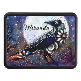 Vitblå Blommigten Raven Måne, vit  Dragkroksskydd