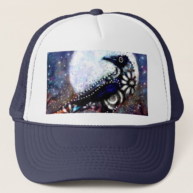 Vitblå Blommigten Raven Måne, vit  Keps (Framsida)