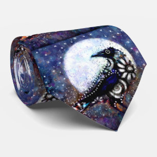 Vitblå Blommigten Raven Måne, vit Slips