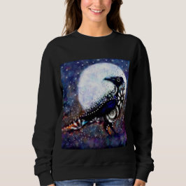 Vitblå Blommigten Raven Måne, vit T Shirt