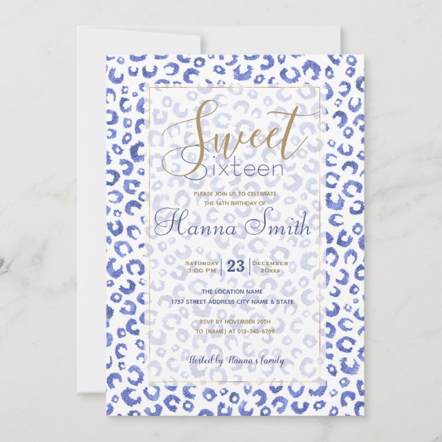 Vitblått Glitter leopard - djurtryck (Framsida)