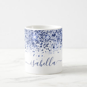 Vitblått glitter namn-skript kaffemugg