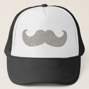 VitBling mustasch (grafiskt Fauxglitter) Truckerkeps