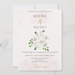 Vitblomma Beige Spanska bröllopsinbjudan Inbjudningar