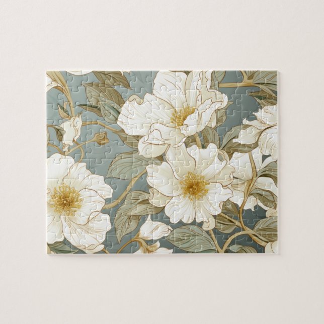 Vitblomma mönster pussel (Horisontell)