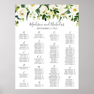 Vitblomma och Grönt Alfabetiskt sittningsschema Poster