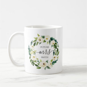 Vitblomma- och gröntbröllopsfestmugg - Fru Kaffemugg