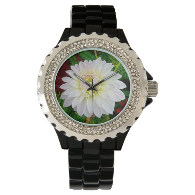 Vitblomma och rosa armbandsur (Framsida)