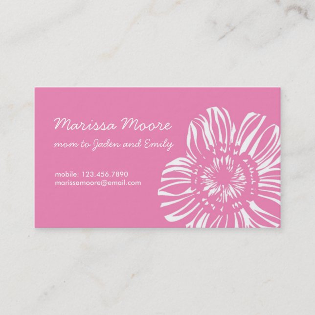 Vitblomma på rosa kort (Framsida)