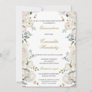 Vitblomma quinceañera inbjudningar