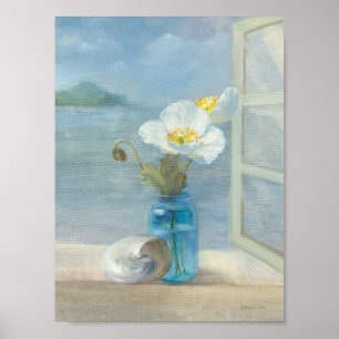 Vitblomma som förbiser havet poster