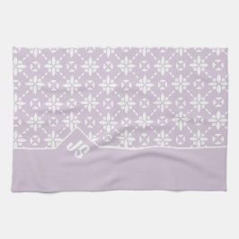 Vitblommig Mönster vid Rosa Gräns Monogram Kökshandduk