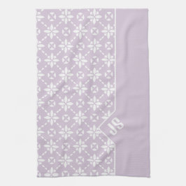 Vitblommig Mönster vid Rosa Gräns Monogram Kökshandduk