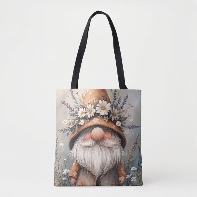 Vitblommig nom: Adekvat vattenfärgsgrafik Tygkasse (Framsida)