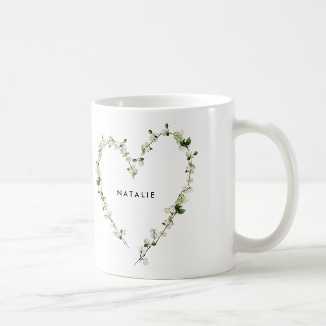 Vitblommiga hjärta - flerfotoenkel elegant kaffemugg (Höger)