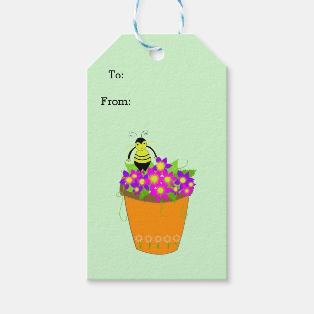 Vitblommiga prick med bin presentetikett (Framsidan)