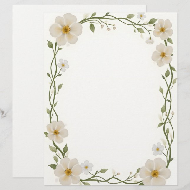 Vitblommiga rektangel Ram Brevhuvud (Fram/baksida)