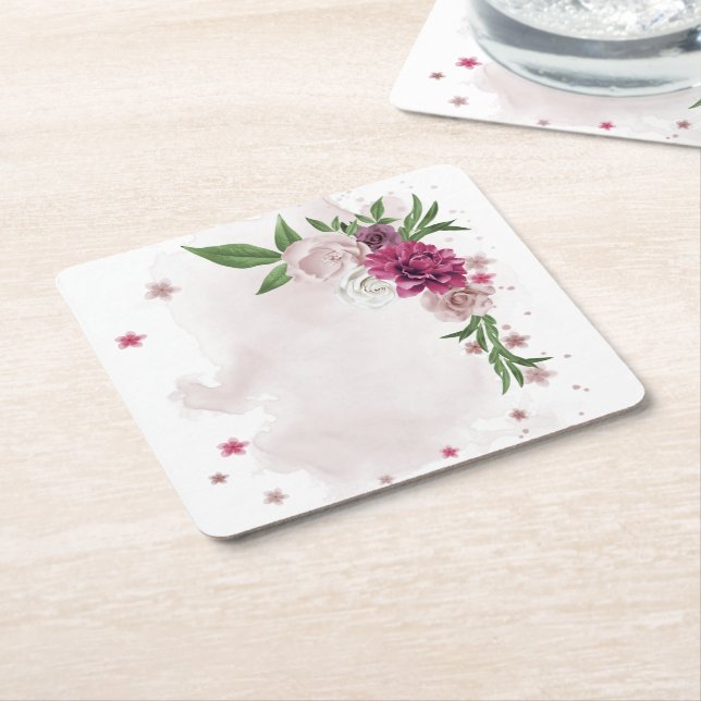 Vitblommor, botaniska kvadratiska rosor underlägg papper kvadrat (Vinklad)