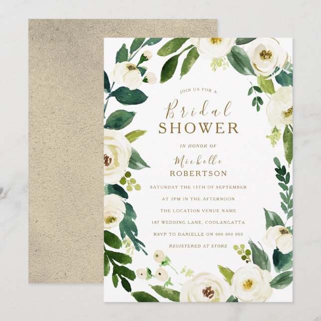 Vitblommor Botaniska Möhippan för krans Inbjudningar (Fram/baksida)