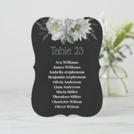 Vitblommor, botaniskt, svart sittplatskort inbjudningar