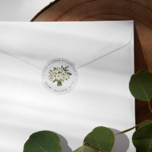 Vitblommor Bouquet Botanisk Returadress Runt Klistermärke
