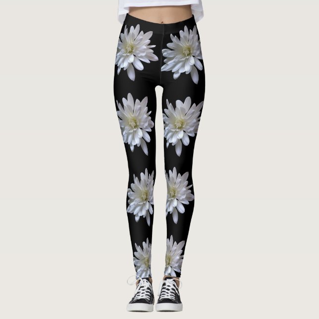 Vitblommor från daisy mönster leggings (Framsida)