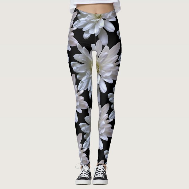 Vitblommor från daisy mönster leggings (Framsida)