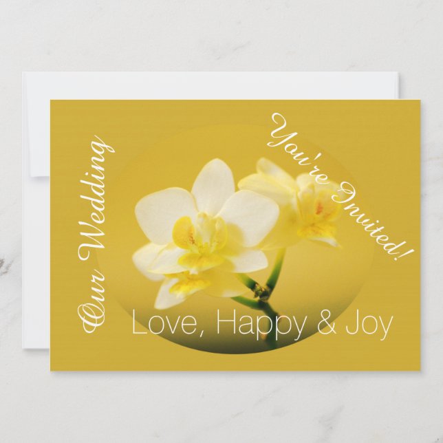 Vitblommor från rödblommor i gult Christian bröllo Inbjudningar (Baksida)