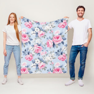 Vitblommor från rosa ros mönster fleecefilt