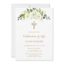 Vitblommor Funeral Firande av livet Invit