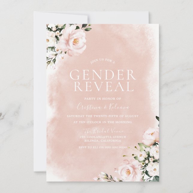  vitblommor, Gender Reveal Party Inbjudningar (Framsida)