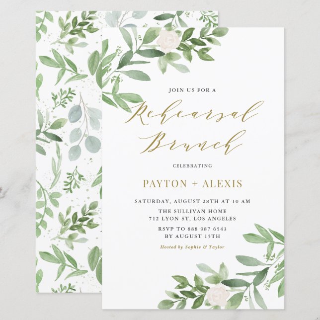 Vitblommor Grey Rehearsal Brunch-inbjudan (Fram/baksida)