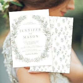 Vitblommor, grön inbjudan till russinbröllop