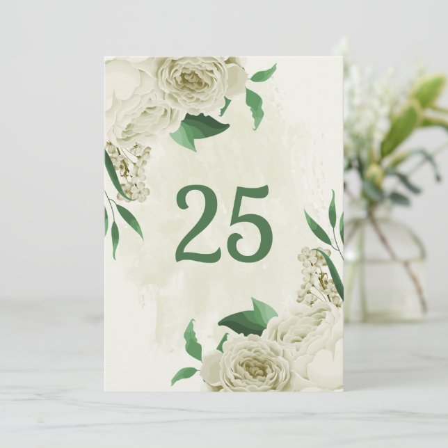 Vitblommor, grönt, bordsnummer (Stående Fram)