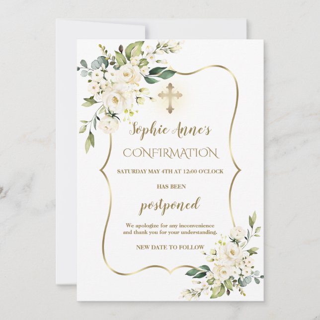 Vitblommor Guld Bekräftelse uppskjuten uppdatering Inbjudningar (Framsida)